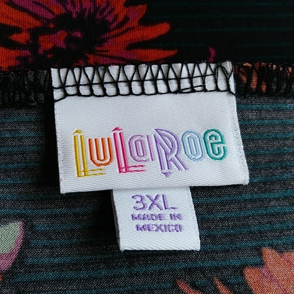 LulaRoe Azure Floral Stried A-Line Skirt 3XL Black Red - Picture 2 of 10